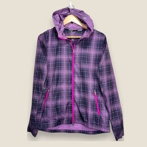 Nike Phenom Vapor Running Jacket Women Medium Purple Plaid Tartan Hooded
